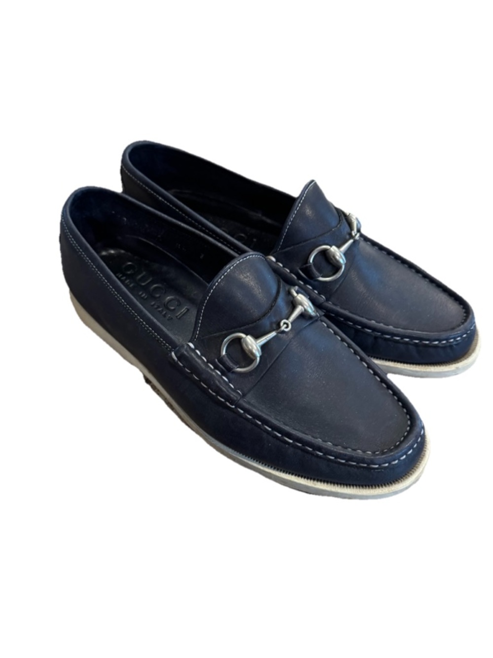 Gucci 1953 Horsebit Navy Leather Men's Loafers Slip Size 39 Konrad